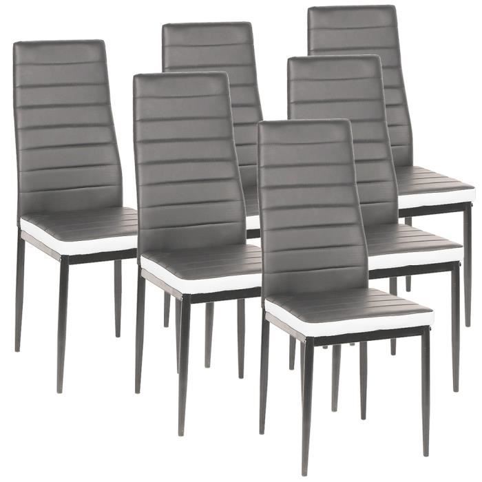chaises romane gris bandeau blanc - luxs - lot de 6 - elégance - chic - salle à manger
