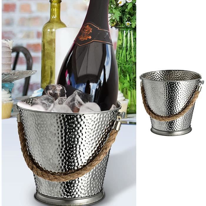 Seau à Champagne Art Déco En Laiton Argenté Martelé – Motif Floral – Hauteur 17 Cm