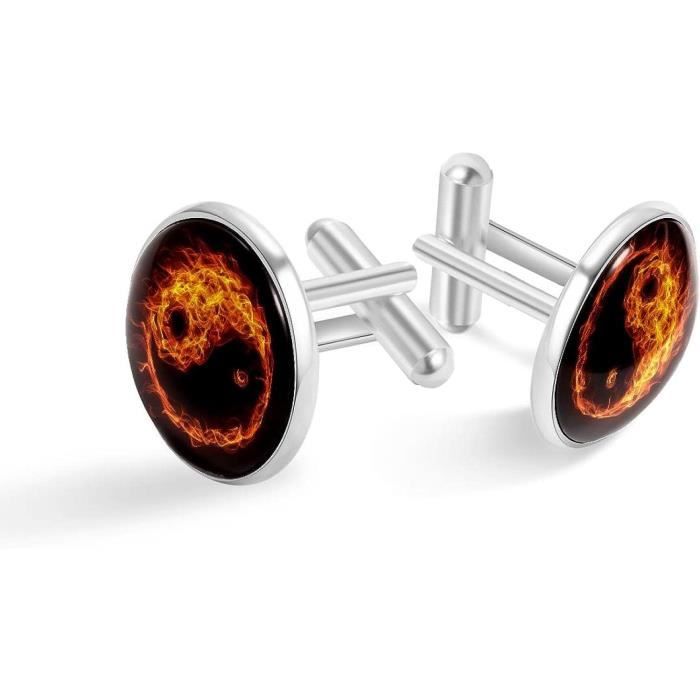 Skcess Chemises à Boutons de Manchette pour Hommes Rouge, Bouton de Manchette Acier Inoxydable Rond Carré Boutons de Manchette pour Hommes Mariage