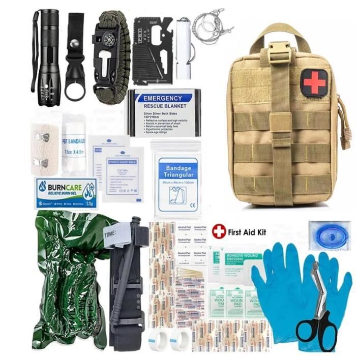 Kit De Premiers Soins Complet 16 Outils Multifonctions + 60 Pièces - Trousse Survie Compacte Beige