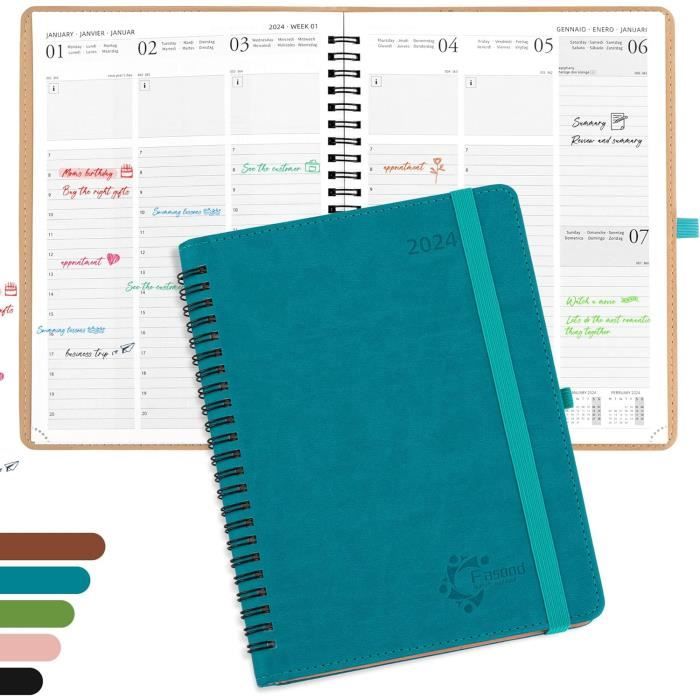 Agenda Semainier 2024 De Janvier À Décembre 2024 - Format A5 - Semainier - Noir - 35.99-24[n1012