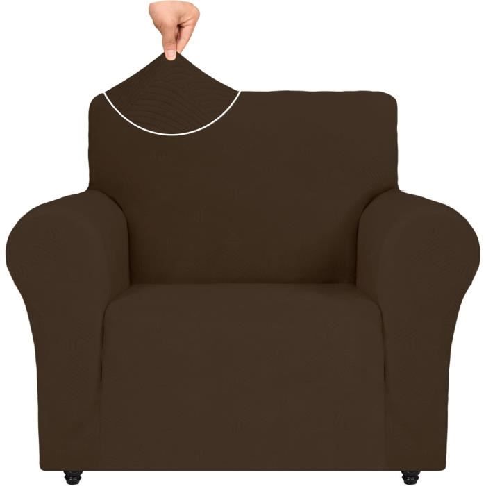 Housse de Fauteuil Extensible - Marron - 1 Place - Synthétique - Uni