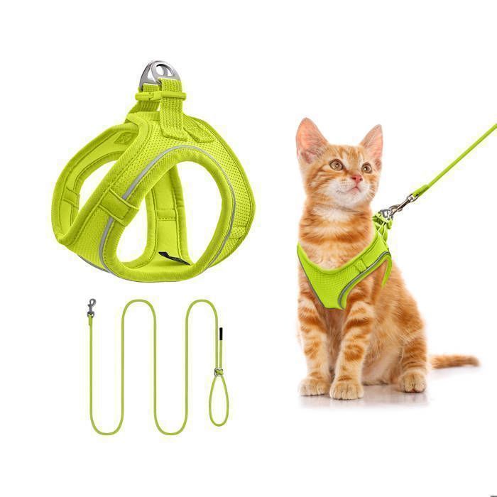 Qianruida Harnais Chien Chats Step-in Harnais pour Chiens avec Laisse Réfléchissant Mesh Doux Confort Réglable-Vert Citron XS
