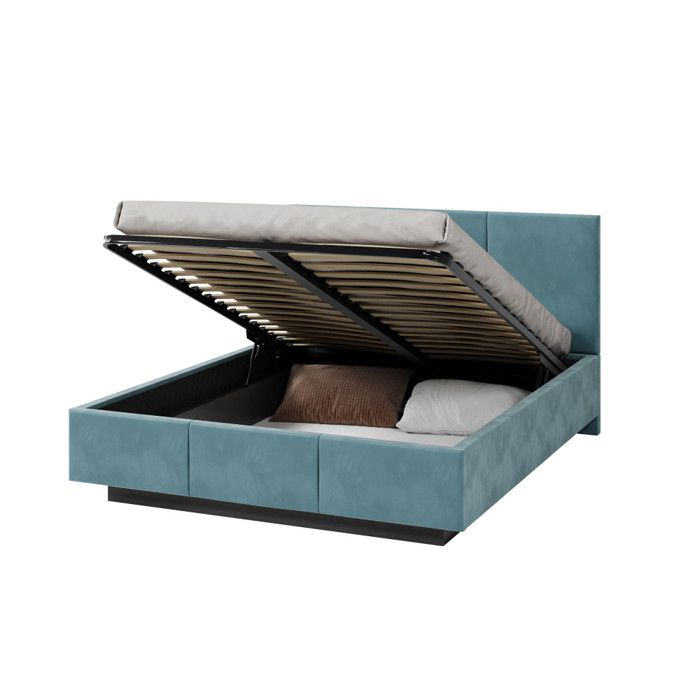 Lit coffre Raveiro 140 x 200 cm avec sommier à lattes relevable Azur Lit coffre Raveiro 140 x 200 cm avec sommier à lattes relevable Azur