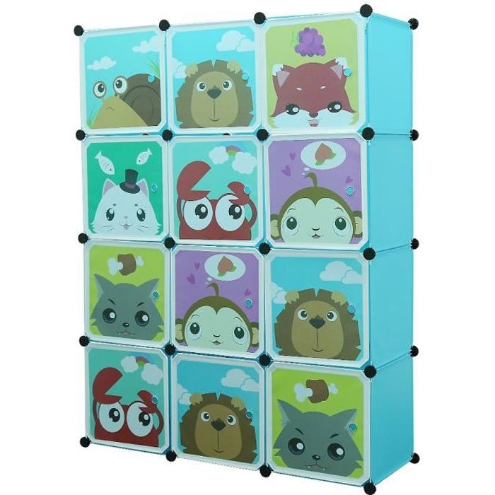 Armoire Modulable de Rangement Enfant 12 Cubes, Armoire plastique Bleu,  pour Jouets, Vêtements, Chaussures - Cdiscount Maison