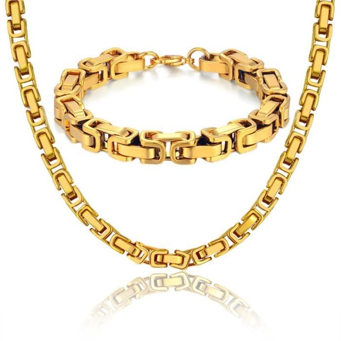Parure - Hip Hop - Plaqué Or - Maille Byzantine - 8mm - Mixte