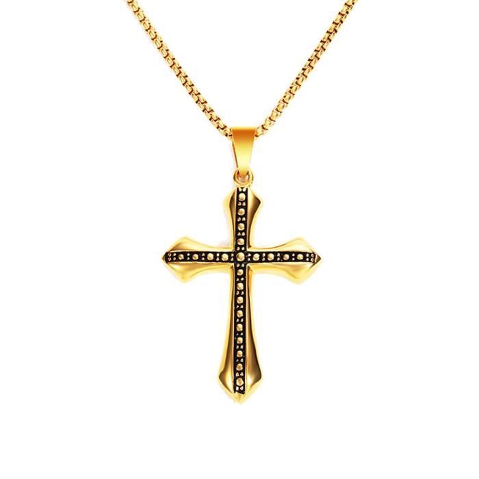 Cha/îne 61 cm Flyow Collier Croix Noir pour Femme Homme Pendentif Classique Cha/îne Bijoux Argent Sterling 925