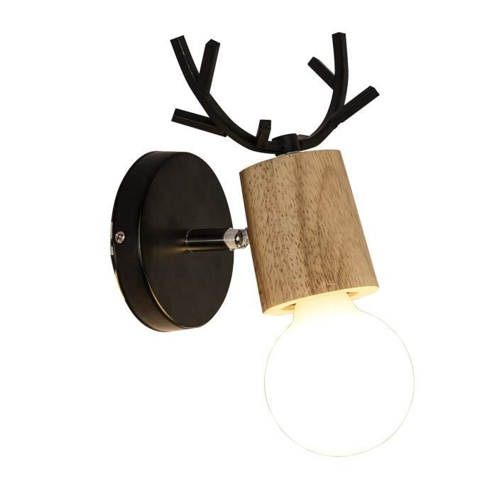 UNI Cerf Forme Rétro Industriel Mignon Lumière Applique E27 Prise Rustique Métal et Bois Lampe Noir UNI Cerf Forme Rétro Industriel Mignon Lumière Applique E27 Prise Rustique Métal et Bois Lampe Noir