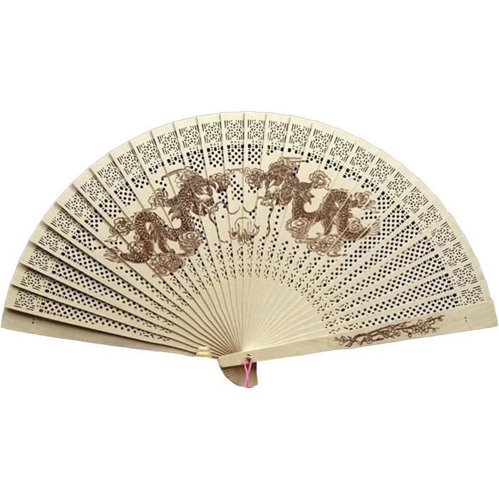 Éventail Pliable Vintage En Bois Sculpté – Longueur Dépliée ~34 Cm – Couleurs Variées (noir, Rouge, Bleu…) – Décoration Et Accessoire De Fête - 3