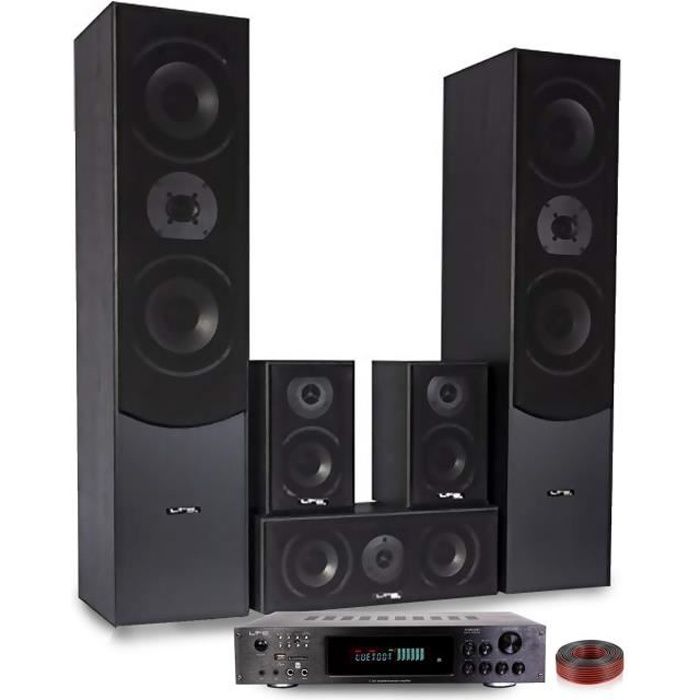 Ensemble Home-Cinéma 5 enceintes LTC E1004 Noire 850W + Ampli ATM8000 Karaoke - USB/BT/RADIO FM 4x75W +3 x20W + Câble