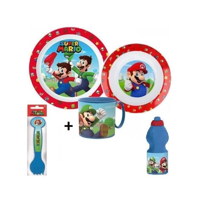 Ensemble de Table 5 Pièces - Super Mario - Rouge - Assiettes et Verre - Gobelet Inclus - Pour Enfant