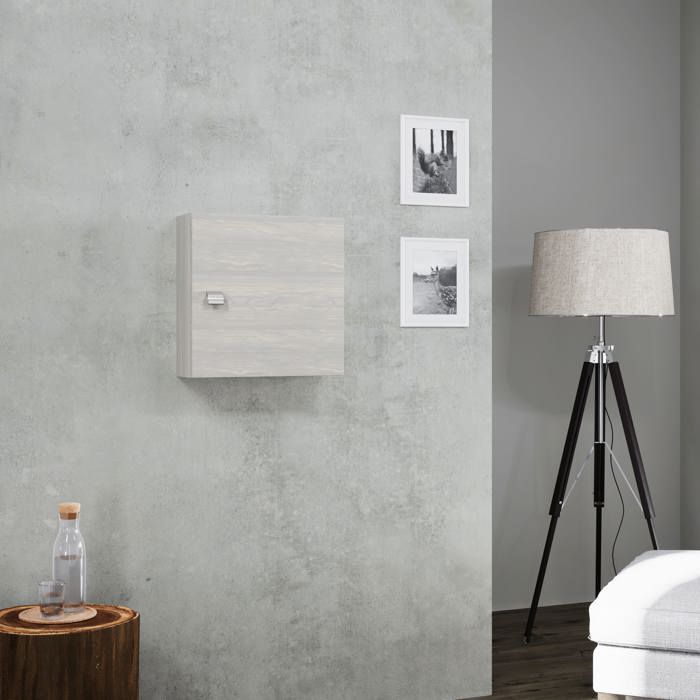 Cube mural 45cm avec porte gris aspect bois Facile Cube mural 45cm avec porte gris aspect bois Facile