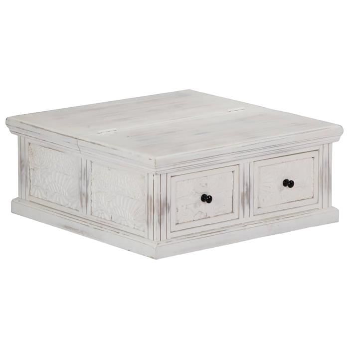 Table basse Blanc - Bois de manguier solide - 70x70x30 cm