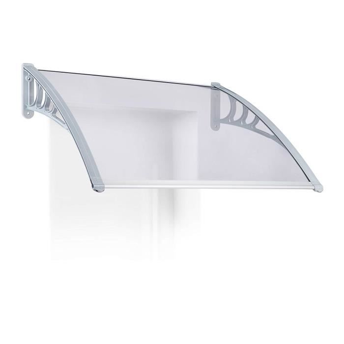 Relaxdays Auvent avant-toit porte transparent en plastique Marquise porte dentr/ée HxlxP 23,5 x 105 x 75 cm gris
