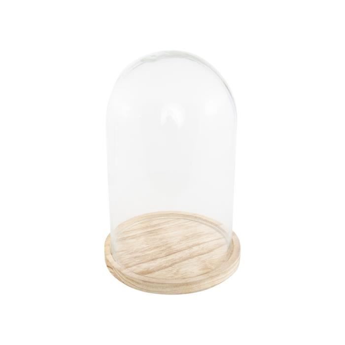 Cloche en verre sur support bois Noël 17x 24 5cm