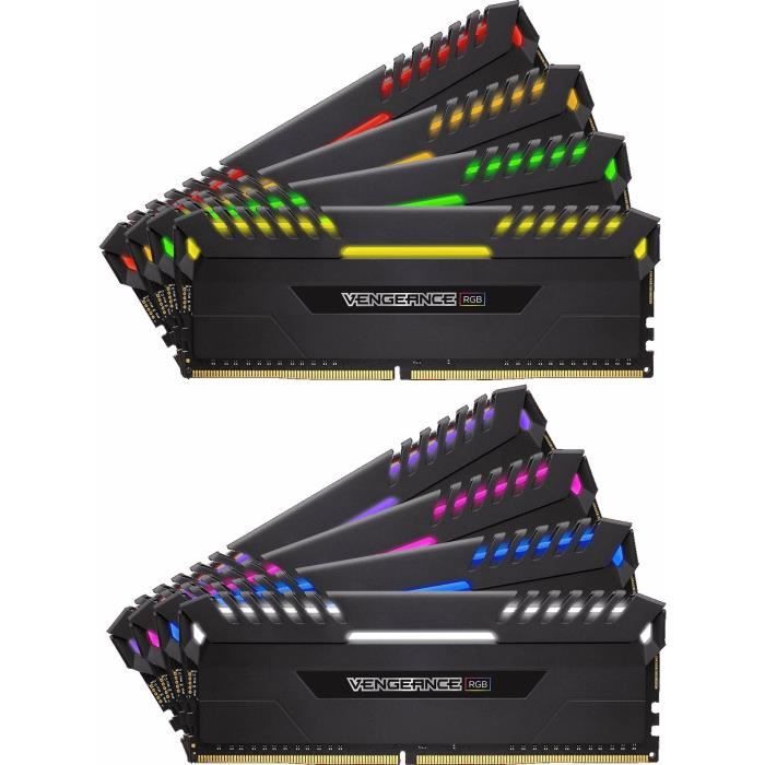 Vente Memoire PC CORSAIR Mémoire PC DDR4 - Vengeance RGB 64 Go (8 x 8 Go) - 2666 MHz - CAS 16 - LED RGB (CMR64GX4M8A2666C16) pas cher