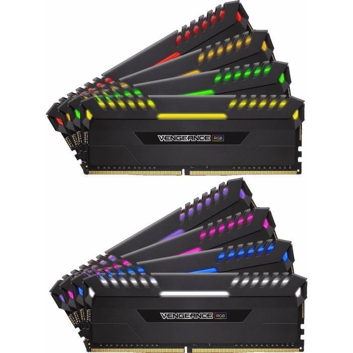 Vente Memoire PC CORSAIR Mémoire PC DDR4 - Vengeance RGB 64 Go (8 x 8 Go) - 2666 MHz - CAS 16 - LED RGB (CMR64GX4M8A2666C16) pas cher Vente Memoire PC CORSAIR Mémoire PC DDR4 - Vengeance RGB 64 Go (8 x 8 Go) - 2666 MHz - CAS 16 - LED RGB (CMR64GX4M8A2666C16) pas cher