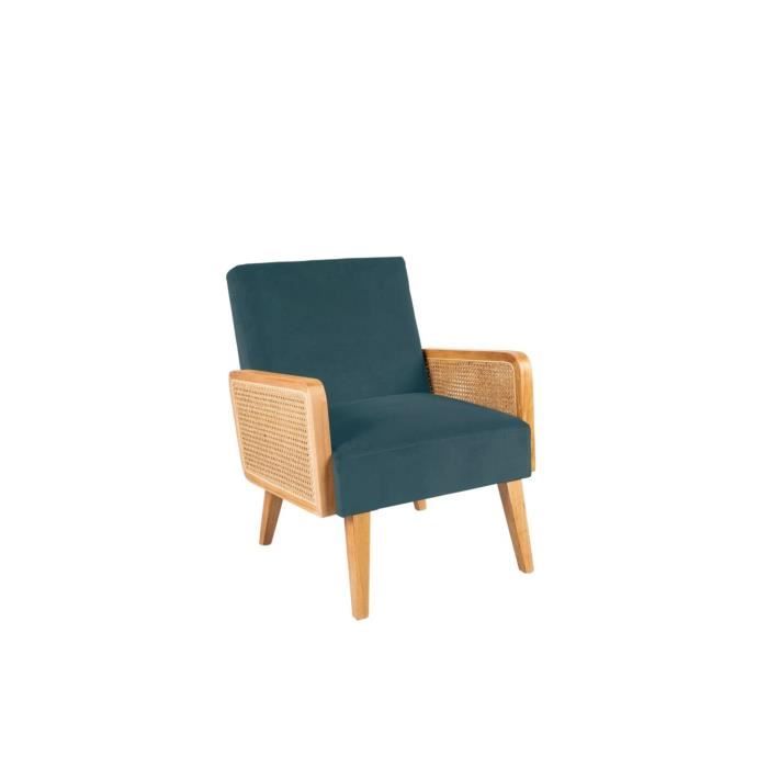 FAUTEUIL EN VELOURS BLEU CANARD AVEC PIED OR EVAN - Mobilier d'intérieur/ Fauteuil & Pouf - FY HOME