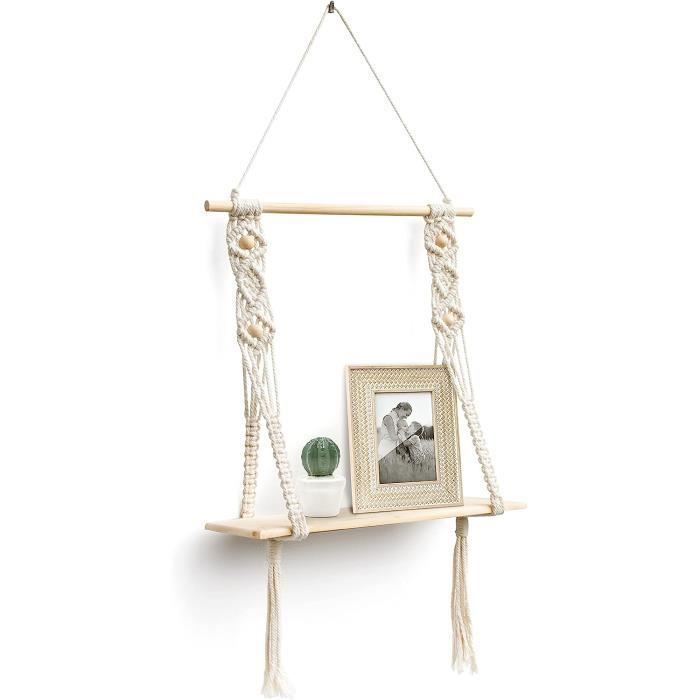 Etagere Murale Bois Macramé Boheme Deco Plantes Simple Houppe Manuel Tissé Chambre Salon WC Etagere Suspendue Corde