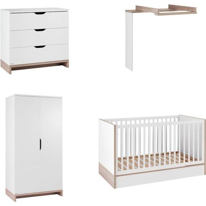 Lit Bebe 70x140 2 Pans 140 Commode A Langer 3 Tiroirs Armoire 2 Portes Moderne L H 75 P 145 Decor Blanc Lilo Cdiscount Puericulture Eveil Bebe