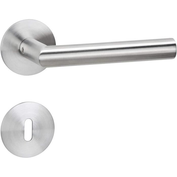 GedoTec Acier inox Poignée de porte sur plat Rosace ronde PZ - Cylindre ...