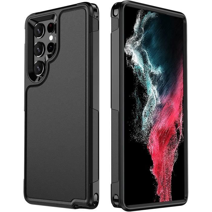 GOTOSEEU Coque Compatible pour Samsung Galaxy S22 Ultra 5G 6.8 Pouce Bumper de Anti-Rayure Antichoc Protection en Double Couche PC + TPU Noir 