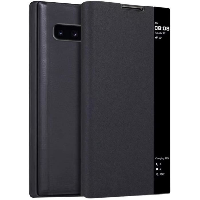 Housse Compatible Avec Samsung Galaxy S10 Plus Coque Miroir Flip Ultra Cuir Portefeuille Vue claire Protection corporelle int/égrale Dur Couverture