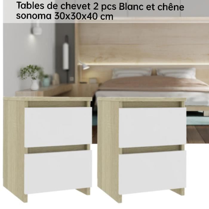 Lot De 2 Tables De Chevet 30x30x40 Cm - Chêne Sonoma, Bois D'ingénierie, 2 Tiroirs Coulissants - Pour Chambre Ou Salon - 4