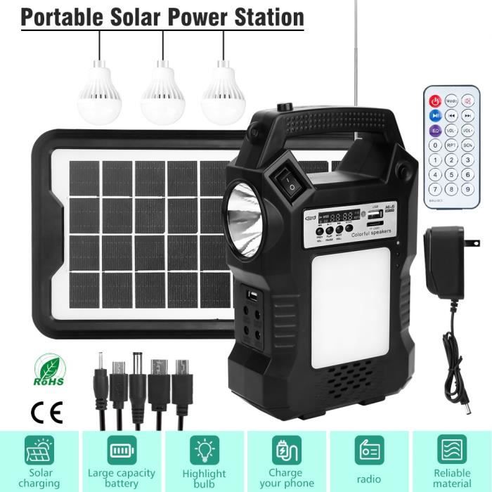 Générateur Solaire Portable D'Énergie avec panneau Solaire et 3 Ampoule , Kit d'énergie de Réserve pour Extérieur,Maison,Camping
