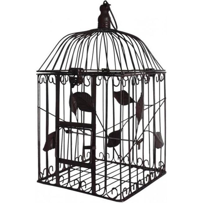 Comparer les prix de Cage à Oiseaux - Fer Patiné Marron - 22,5x22,5x51cm - Intérieur