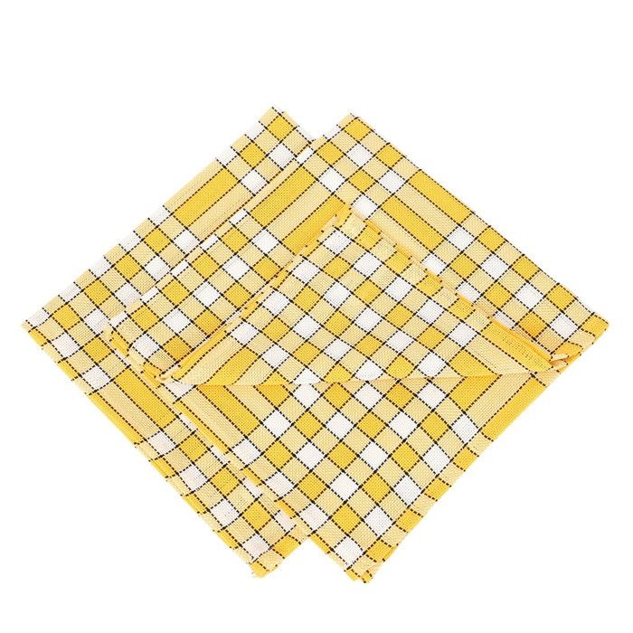 Serviettes De Table Carreaux Vichy Nelly - Coton 100% - Lot - Jaune - 50x50 Cm - Lavable Machine 60°C