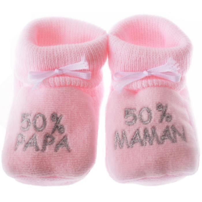 Chausson bebe HAPPY BABY 50 papa 50 maman Rose
