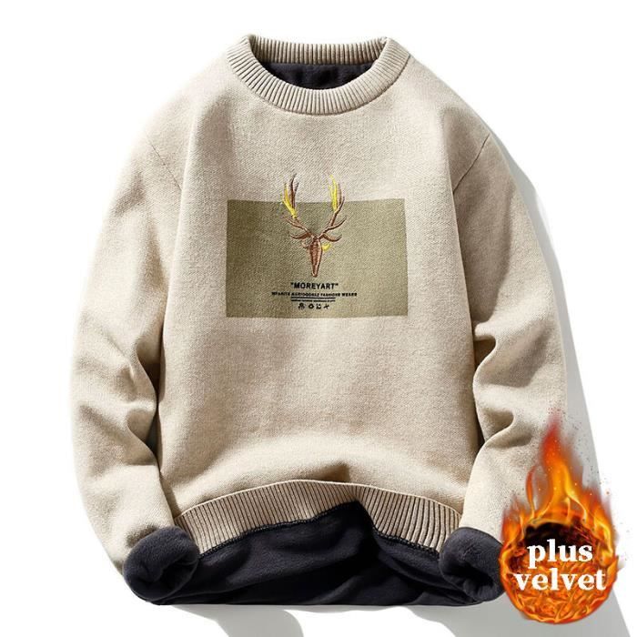 Pull Vintage en Velours Rembourre Blanc pour Homme Pull Imprime Cerf Hip Hop Harajuku Automne 2023 F497669649 Blanc Cdiscount Pret a Porter