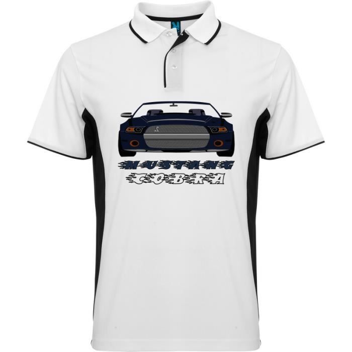 Polo Bicolore Sport Auto Ford Mustang Cobra Chemise Polo Noir
