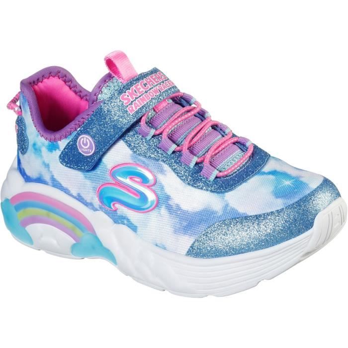chaussures de sport enfant - skechers - rainbow racers - bleu - lumineuses - maille athlétique