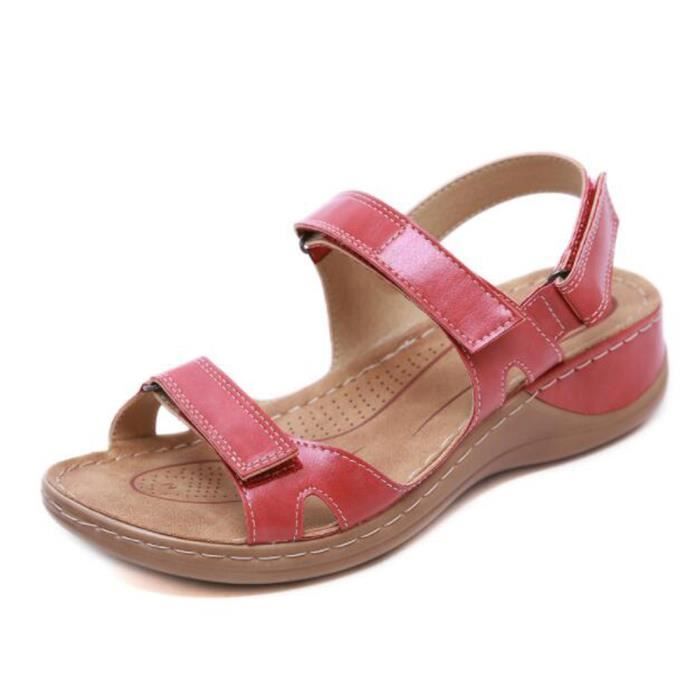 sandales compensées rouge femme