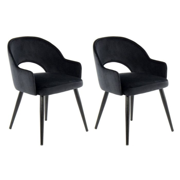 Lot de 2 Chaises en Velours Joris 77cm Noir Lot de 2 Chaises en Velours Joris 77cm Noir