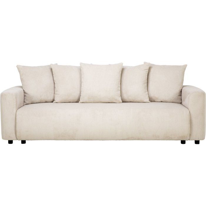 Canapé convertible avec coffre - 3 places - PHARELL 2 - velours côtelé - perle - grand couchage - L228 x P97 x H88 cm
