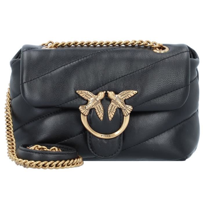 Sac à bandoulière PINKO Love Baby noir en cuir lisse avec bride à bouton et chaîne