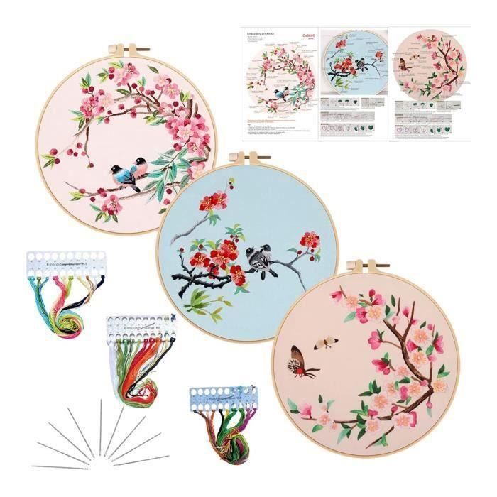 Kit Point De Croix Coussin Oiseau Sur Branche 45x45cm - Broderie Complète DIY Décoration Intérieure