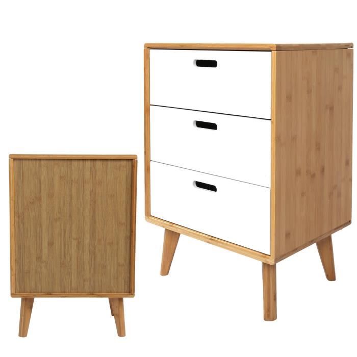 salutuya - chevet scandinave buffet tv en bambou avec 3 tiroirs meuble de chambre - marron - bambou + mdf - 43 x 33 x 63 cm