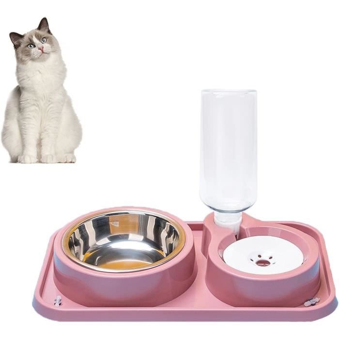 Gamelles pour Chat,Bols à Eau par Gravité et Double Gamelles pour Nourriture Sèche et Hde pour