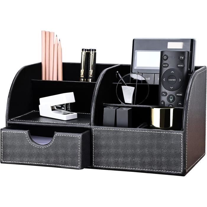 Organisateur De Bureau 7 Compartiments En Simili Cuir - Range-stylo, Téléphone, Fournitures