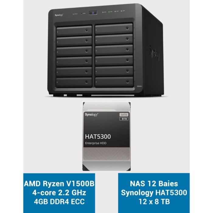 Serveur NAS – SYNOLOGY – DS2422+ – 12 baies – 96To – 4Go DDR4 ECC extensible