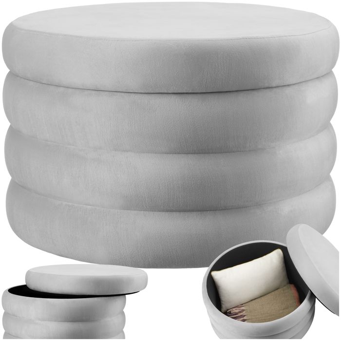 Tabouret - TECTAKE - Tabouret avec espace de rangement ALTU XL en bois MDF rond à laspect velours Ø 67 x 42 cm - Gris