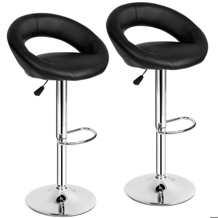 Tabouret de bar - TECTAKE - Lot de 2 tabourets CHRISTIAN en acier chromé et hauteur dassise 63 - 83 cm - Noir