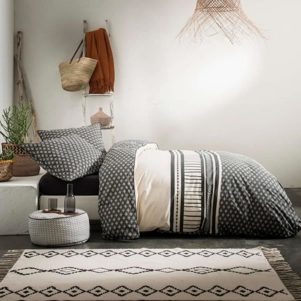 Parure De Couette 220x240 Cm LOVELY HOME - 100% Coton, Noir Et Blanc, Moderne, Lavable