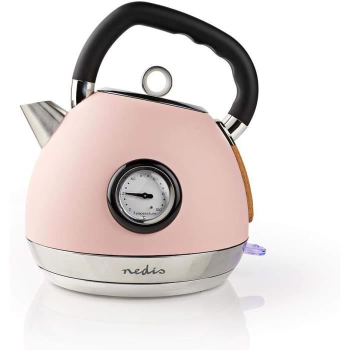 Bouilloire électrique Nedis 1,8L – Rose, Base Rotative 360° – Neuve
