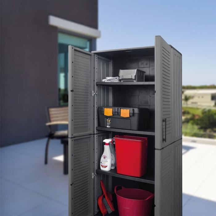 Armoire de rangement de jardin Gris et noir 68x37x163 cm PP Cdiscount