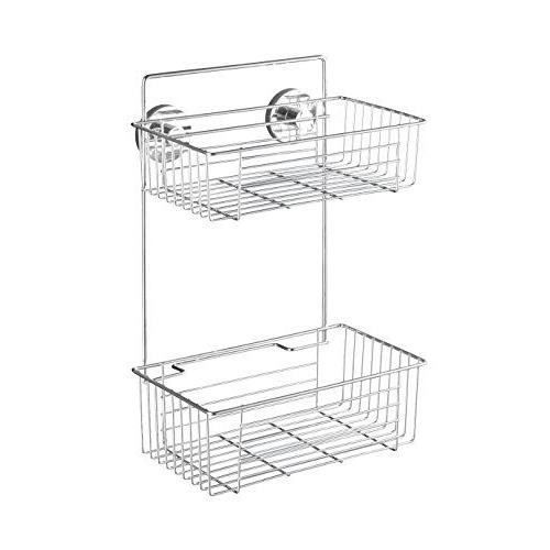 WENKO Etagère murale salle de bain Bari 2 paniers de douche fixation sans perçage Vacuum-Loc® acier 26x38x17 cm chromé